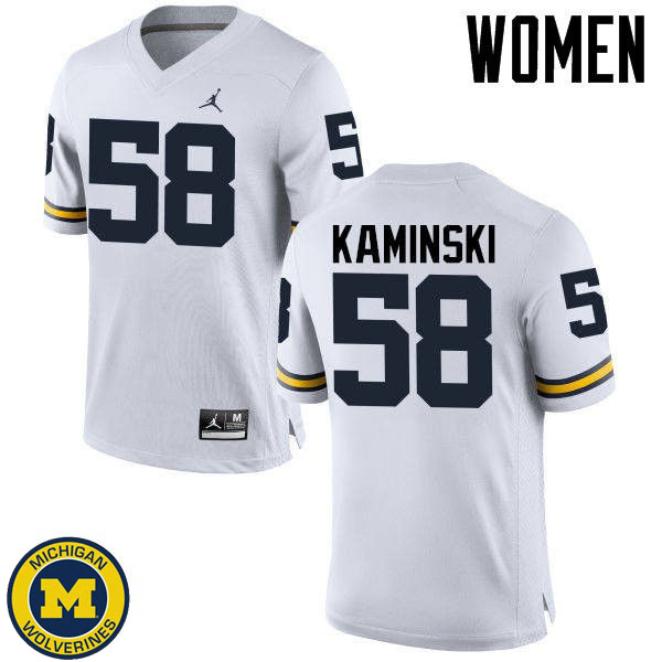 Womens University of Michigan #58 Alex Kaminski White Player Football Jersey